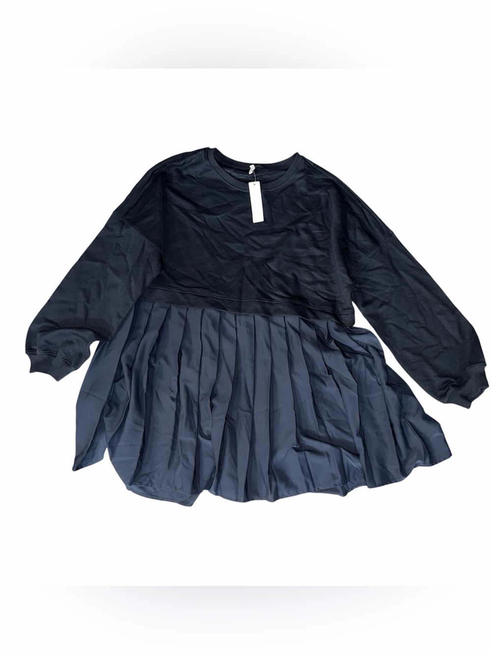 Dokuritu Sweatshirt Mixed Media Pleated Skirt Dress Black Size XL NWT